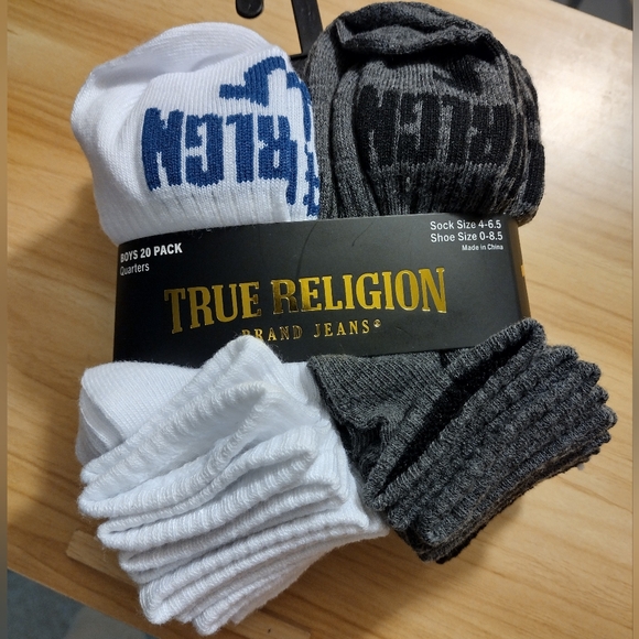 True Religion Other - True Religion Boys 20 Pack Quarter Socks Black/White/Gray Size 4-6.5 NWT